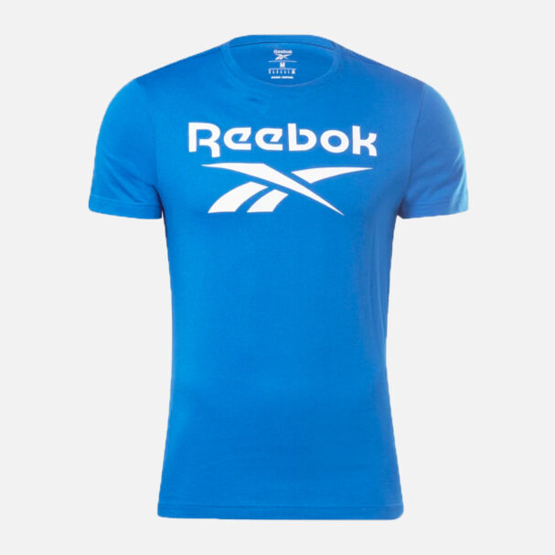 Reebok Men s Vector Stacked Logo T Shirt Blue REBEL Store