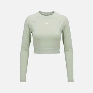 Reebok Women's ID Train Cutout Long Sleeve Cropped T-Shirt Hazy Green - Image 1