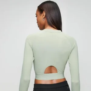 Reebok Women's ID Train Cutout Long Sleeve Cropped T-Shirt Hazy Green - Image 4